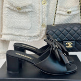 Double CC Big Bow High Heels Sheepskin Black